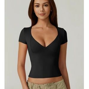 Qinsen Twist Front Double Lined Top